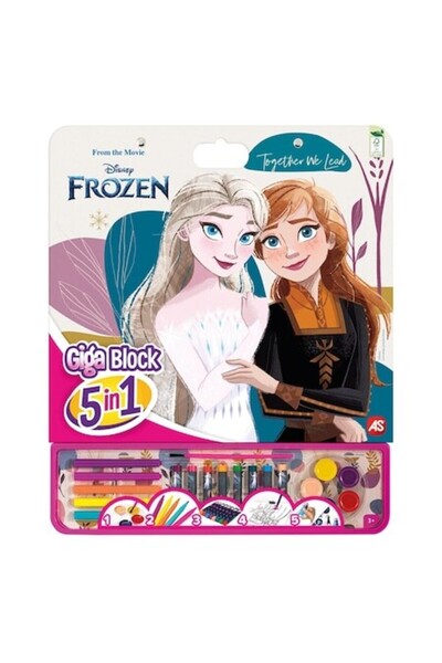 SHOPIENS Set de Colorat Giga Frozen 5in1, 25 File, Acuarele, Carioci, Creioan...