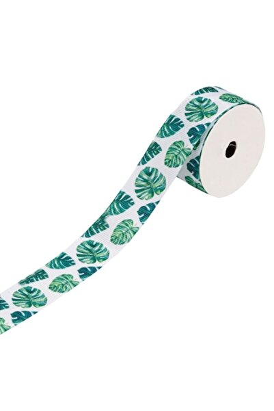 SHOPIENS Decorative Ribbon for Packaging White with Tropical Leaves Pattern, ...