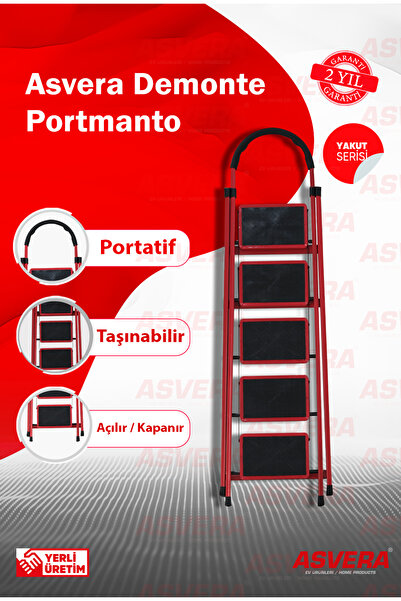 ASVERA Yakut Serisi – Patika 5 Basamaklı Katlanır Merdiven | Depo, Bahçe ve Ev için Güvenli