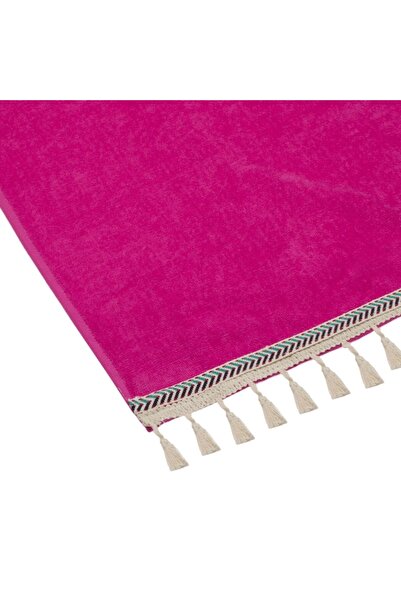 SHOPIENS Fuchsia cotton beach towel Shopiens® with beige band and beige tassels, 150 x 75 cm