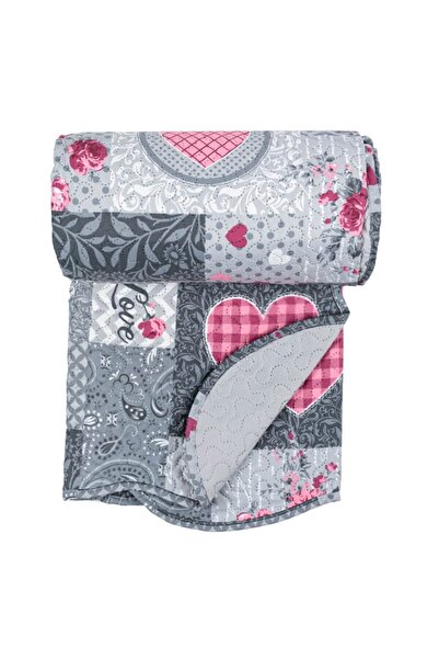 SHOPIENS Double Patchwork Quilted Cover Shopiens®, reversible, gray floral design, 220 x 240 cm
