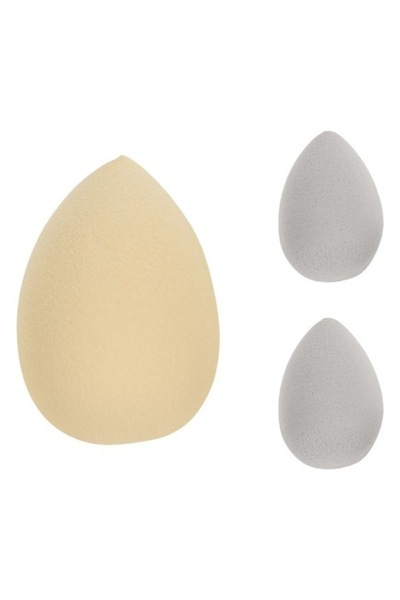 SHOPIENS Комплект от 3 гъби за грим с форма на капка, екрю 4x5.5 см и сиво 2x...