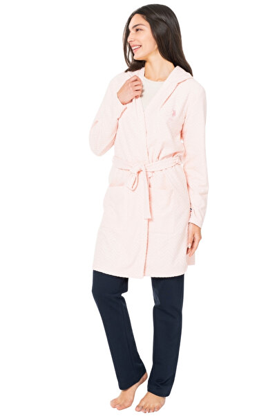 U.S. Polo Assn. Kadın Kapüşonlu Cepli Sabahlık – Pembe, Yumuşak Dokulu, Ev Rahatlığı