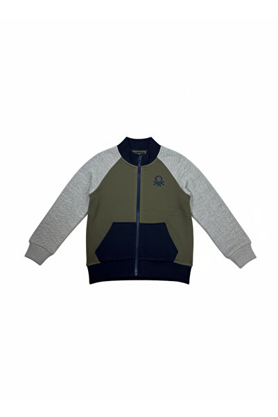 Benetton Boy's Zippered Sweatshirt 4-14 Years Old Khaki