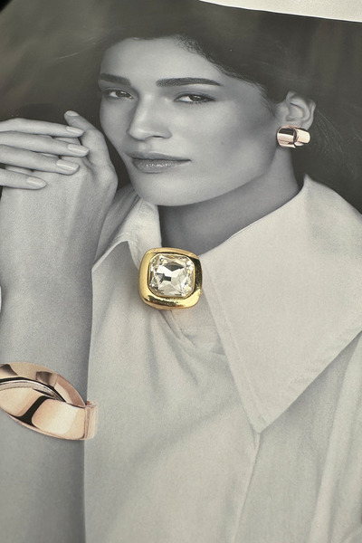 Modex Kare Formlu Tek Taş Detay Gömlek Ve Kol Düğmesi Broş (2cm)