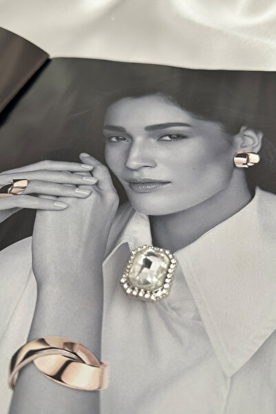 Modex Dikdörtgen Formunda Sıra Taşlı Gömlek Ve Kol Düğmesi Broş (2-2,5cm)