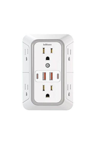 Choice شريط طاقة أبيض أمريكي مزود بـ 6 منافذ تيار متردد واسعة ومنفذي USB ومقب...