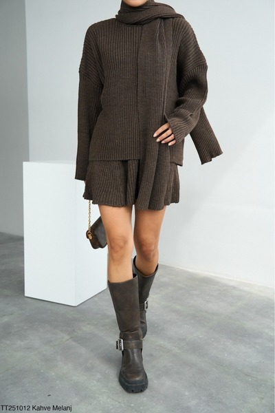 CADDELAMODA Жіночий светр з напіврибальським коміром, шаль, аксесуари, спідниця з воланами, трикотажний комплект🕊️