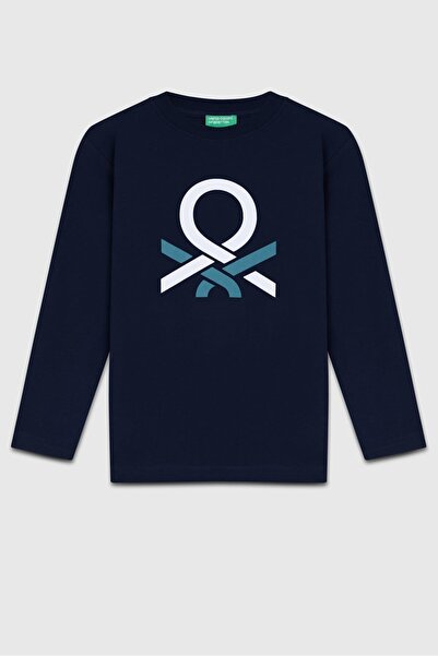 Benetton Boy's Printed Sweatshirt 6-14 Years Old Navy Blue