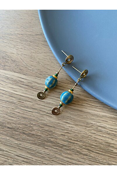 dela otantik Spiral Ceramic Beaded Dangle Authentic Earrings – Handmade Tribal Bohemian Colorful Bijouterie Jewelry