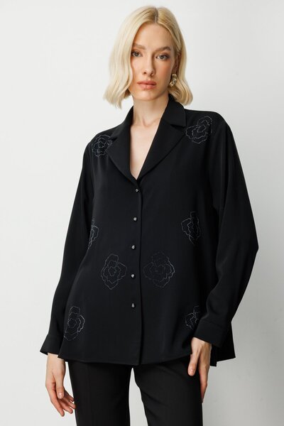 Mi Pret a Porter Mi Önü Taş İşlemeli Gömlek