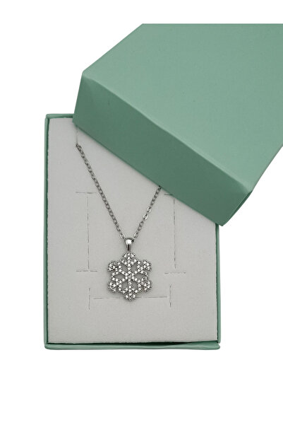 Bijuty قلادة نسائية على شكل ندفة ثلج مع سلسلة فولاذية - لون فضي - (مع هدية مف...