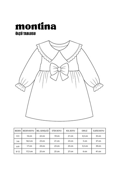 MONTİNA Vintage Premium Baby Dress with Pleated Bow and Hair Band with Collar Detail and Lining