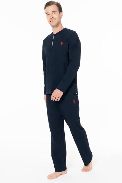 U.S. Polo Assn. Erkek Lacivert %100 Pamuk Penye Mevsimlik Ev Giyim Alt Üst Takım