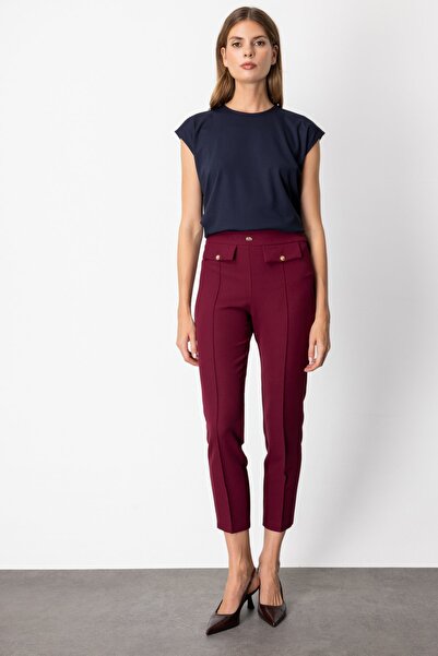 Mi Pret a Porter Mi Kapak Cepli Düğmeli Boru Paça Pantolon