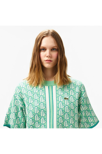 Lacoste Kadın Kısa Kollu Bisiklet Yaka Desenli Açık Yeşil Triko