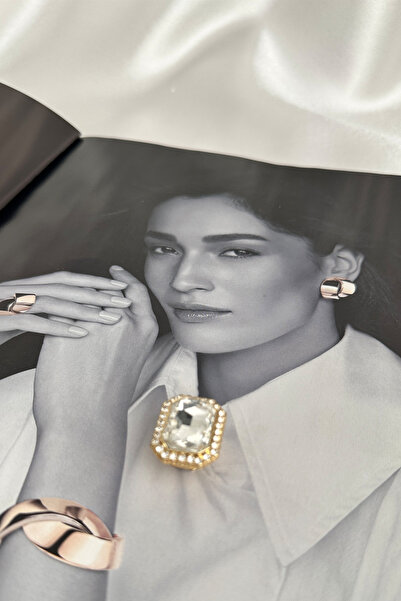 Modex Dikdörtgen Formunda Sıra Taşlı Gömlek Ve Kol Düğmesi Broş (2-2,5cm)