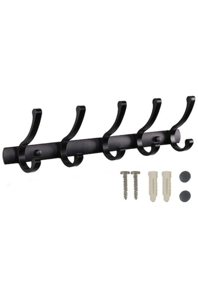 cribeau Cârlig metalic de perete Cribeau, negru, 10 cârlige, oțel inoxidabil, 44 cm