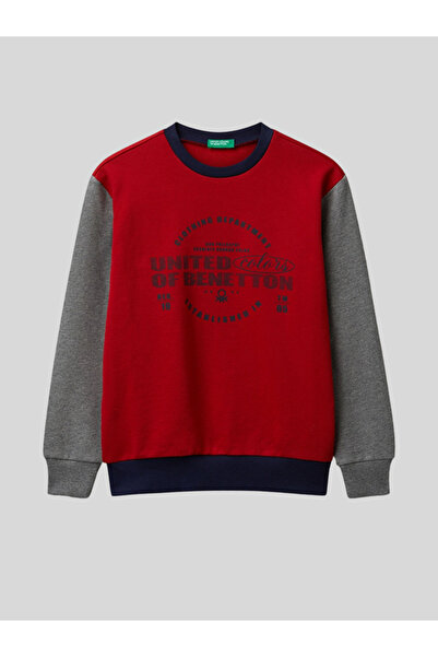 Benetton Hanorac imprimat pentru băieți 6-14 ani roșu