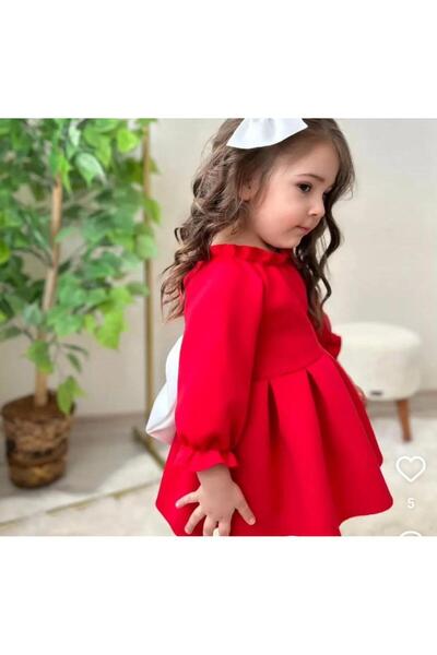MUMİKİDS Girls' Long Sleeve Bow Dress