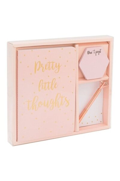 SHOPIENS Set Birou 3 Piese cu Carnetel A5 50 File Dictando Roz cu Buline Auri...