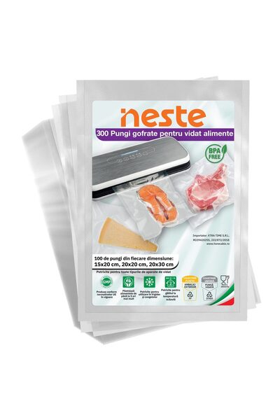 Neste 300 Pungi Vidat Gofrate pentru alimente Neste®, 3 dimensiuni diferite: 15x20, 20x20, 20x30 cm
