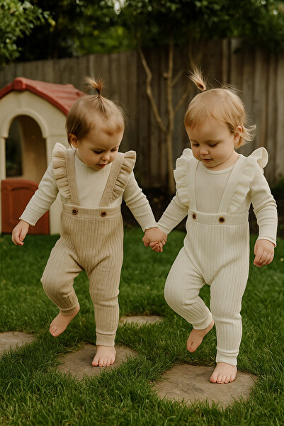 Nimini Kids Ruffle Detailed Strap Buttoned Baby Girl Salopette 2-Piece Salopette (0-2 Years Old)