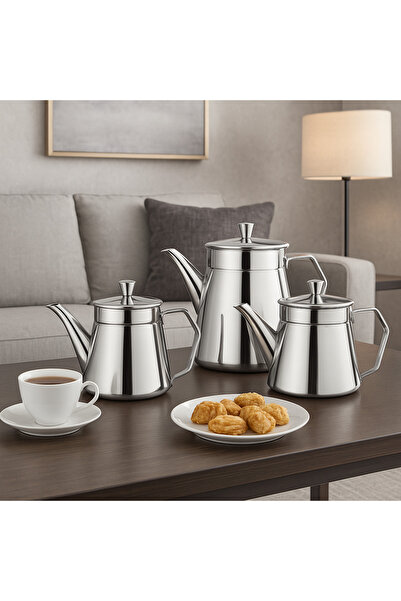 Dania طقم أباريق شاي فاخرة من الفولاذ المقاوم للصدأ - 3 أحجام (0.7 لتر - 0.9 لتر - 1.2 لتر)