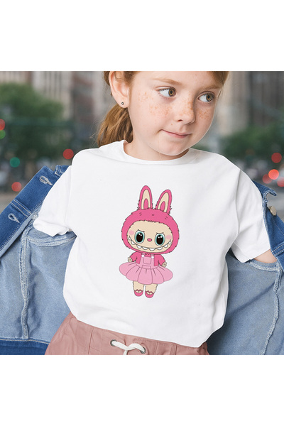 OEM Λευκό unisex μπλουζάκι με τύπωμα Labubu, 100% βαμβάκι, λευκό, 901