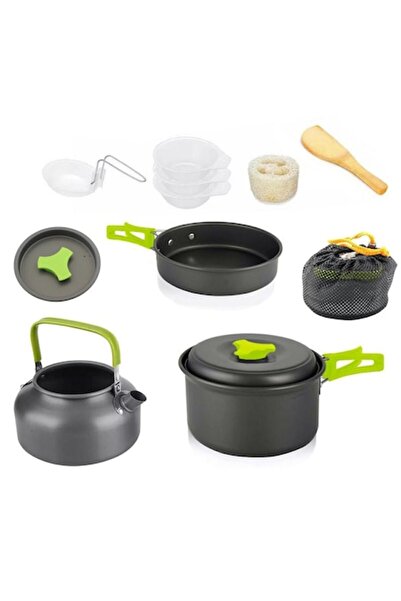 cribeau Set Vase de Gatit pentru Camping, 10 Piese, Cribeau, Aluminiu/Inox, Negru