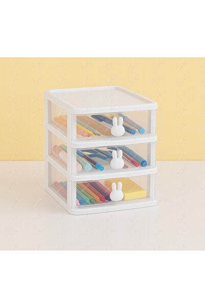 VİALEX Bunny 3 Drawer Multi-Function Desktop Accessories Organizer-Storage Box Organizer
