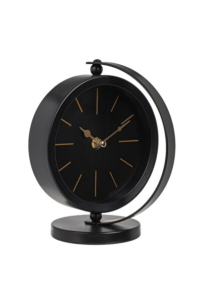 SHOPIENS Rotating Black Desk Clock with Metallic Stand and Gold Indicators Ø15x20cm