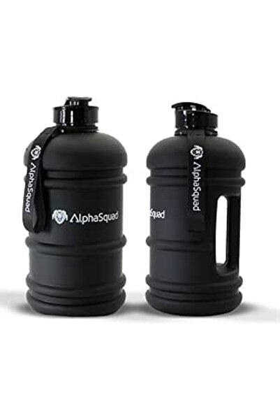 Generic AlphaSquad 2.2L Half Gallon Sports Water Bottle with Handle, 74oz / 2.2 Liter Black Large Sports Wat