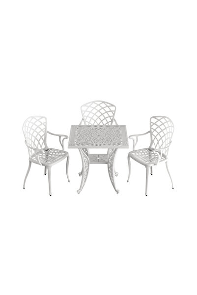 HubRom Garden Furniture Set, 1xSquare Table (75x75x72), 3xHITIT Chair (43x42x50x92) White