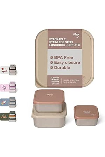 Generic Stackable Stainless Steel Lunch Box, 3 Leakproof containers. Loved by Kids, Compact & Easy to Clean,