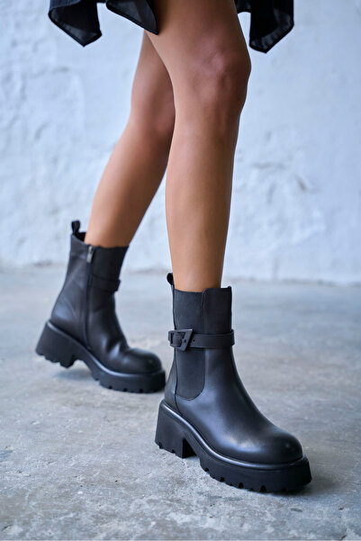 PELİN'İN AYAKKABILARI PİA SİYAH DERİ BOT