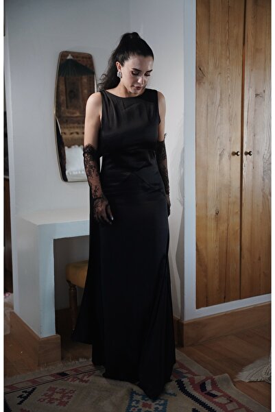 Tavie Sırt Dekolteli Saten Abiye Elbise