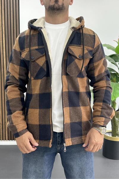 Edwox Men's Fur-Lined Hooded Jacket Mustard Edw418