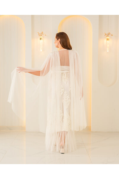 Lama Lingerie 2-Piece Satin Feather Lace Bridal Negligee