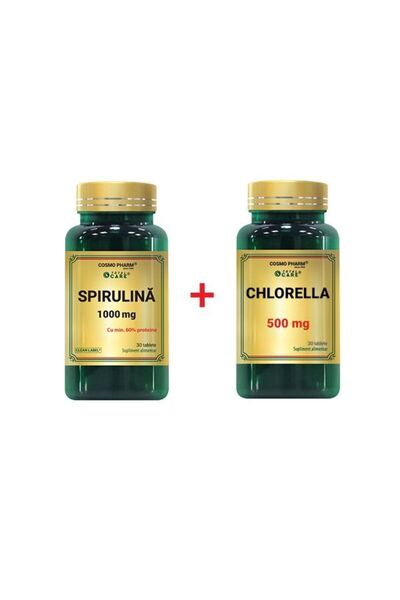 Cosmopharm Cellular Detox Package: SPIRULINA 1000 mg + CHLORELLA 500 mg