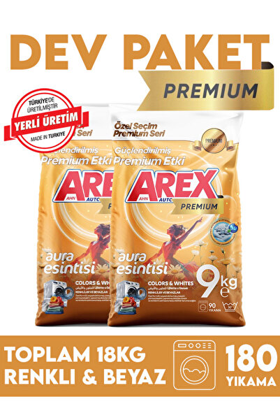 AREX "büyük Ekonomi Paketi ; Premium 18 Kg Toz Çamaşır Deterjanı, Renkli & Beyaz -2 adet premium paket