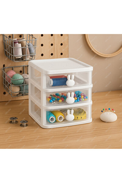 VİALEX Bunny 3 Drawer Multi-Function Desktop Accessories Organizer-Storage Box Organizer