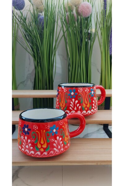 AuraStile Ceramic Hand Painted Large Size 2-Piece Coffee Cup Mug Presentation...
