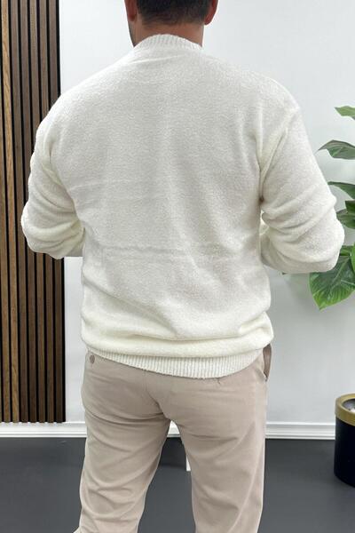 Edwox Ανδρικό πουλόβερ από ύφασμα με λαιμόκοψη λευκό Edw419