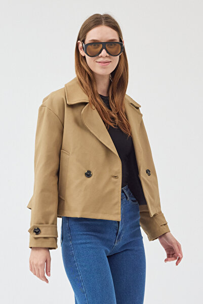 STONCS Women's Beige Short Trench Coat