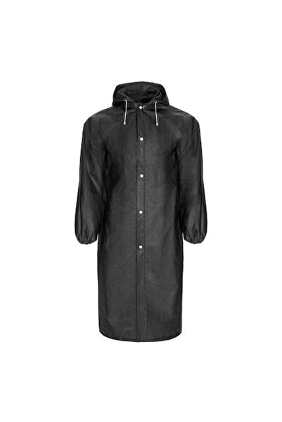 SHOPIENS Raincoat for Adults, 100% Waterproof, PEVA, with Buttons, Hood Drawstring, and Elastic Sleeves, Blac