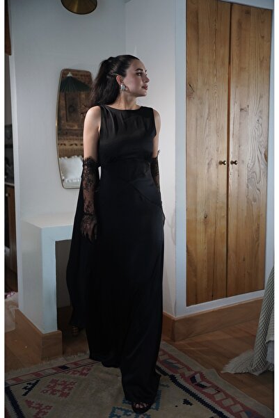 Tavie Sırt Dekolteli Saten Abiye Elbise