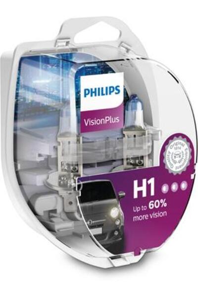 Philips Set de 2 becuri auto pentru faruri H1, 55W, 12V, Vision Plus, 12258VPS2