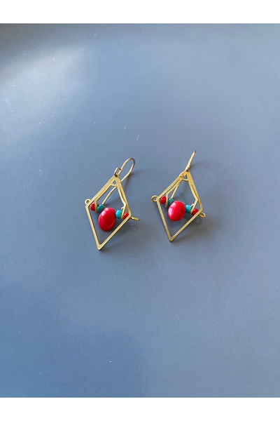 dela otantik Geometric Gold Color Stone Authentic Earrings – Handmade Vintage Bohemian Tribal Bijouterie Jewelry