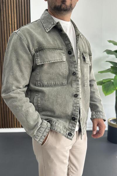 Edwox Men's Slim Fit Denim Jacket Green Edw414